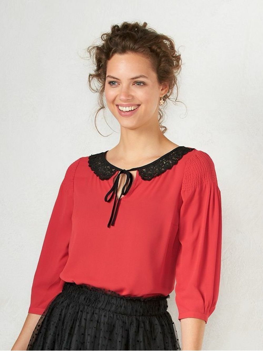 Disney x LC Coquette Red Black Lace Collar Women's Top Blouse XS Dark Romantic